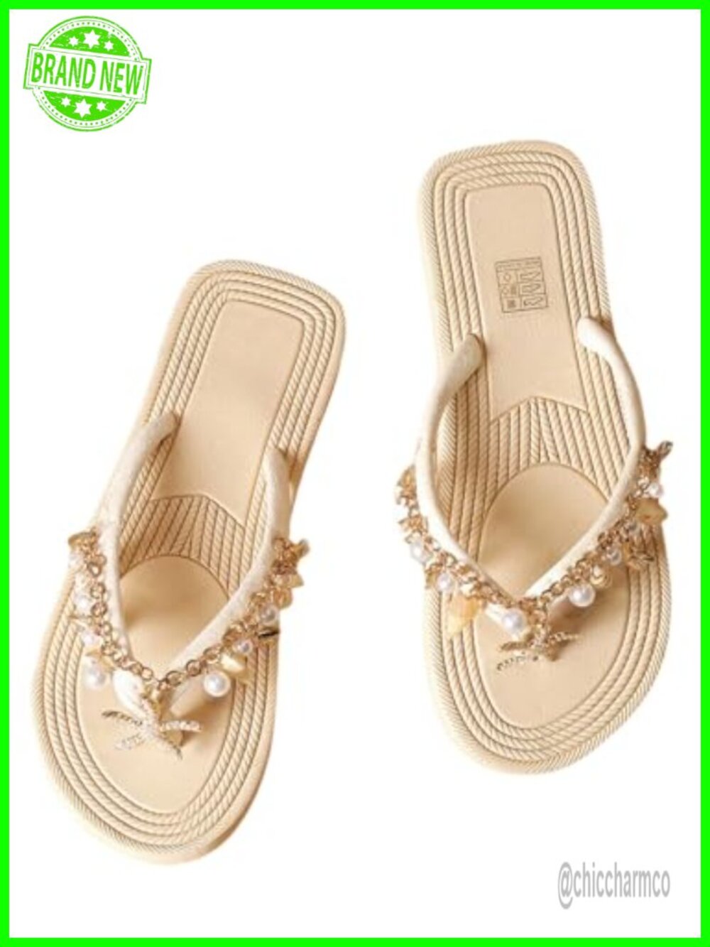 Women's Flip Flops Sandals Beach Summer Seashell Starfish Pearl Rhinestone